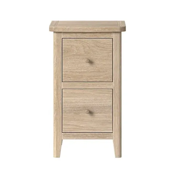 2 Drawer Slim Bedside Table - Light Wood, Pine