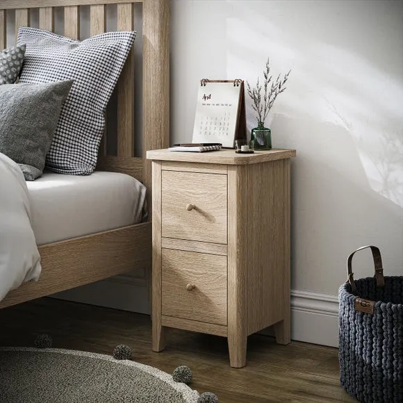 2 Drawer Slim Bedside Table - Light Wood, Pine