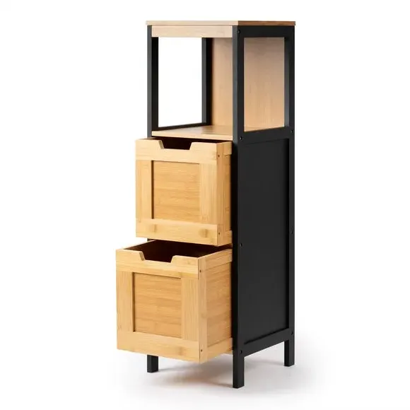 2-Drawer Storage Unit - Black, Bamboo
