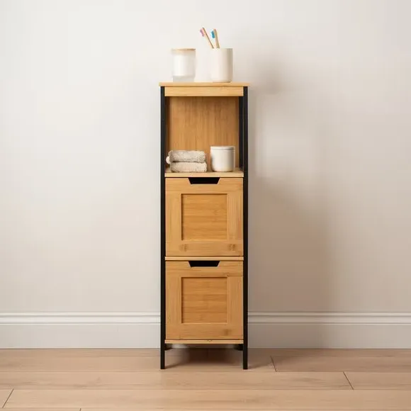 2-Drawer Storage Unit - Black, Bamboo image