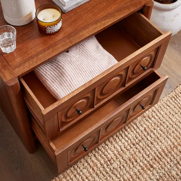 2 Drawer Wide Bedside Table - Dark Mango, Wood