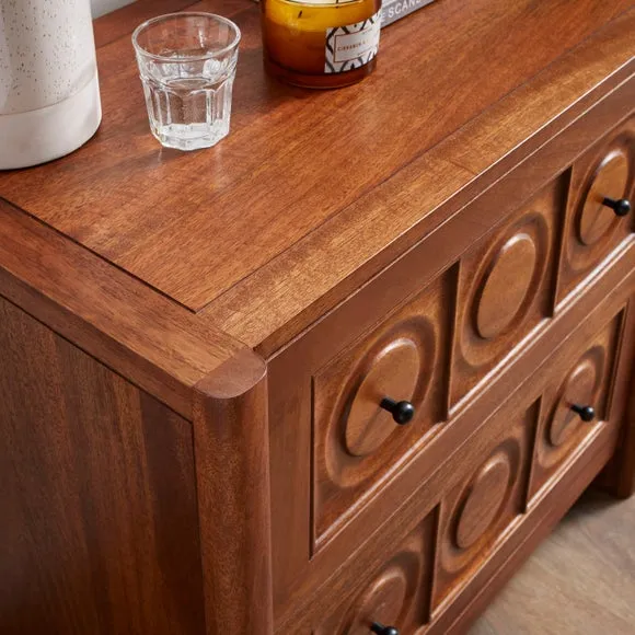 2 Drawer Wide Bedside Table - Dark Mango, Wood