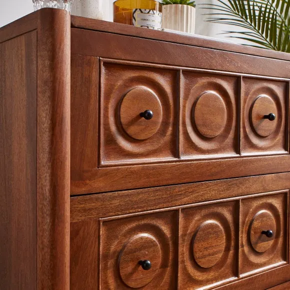 2 Drawer Wide Bedside Table - Dark Mango, Wood