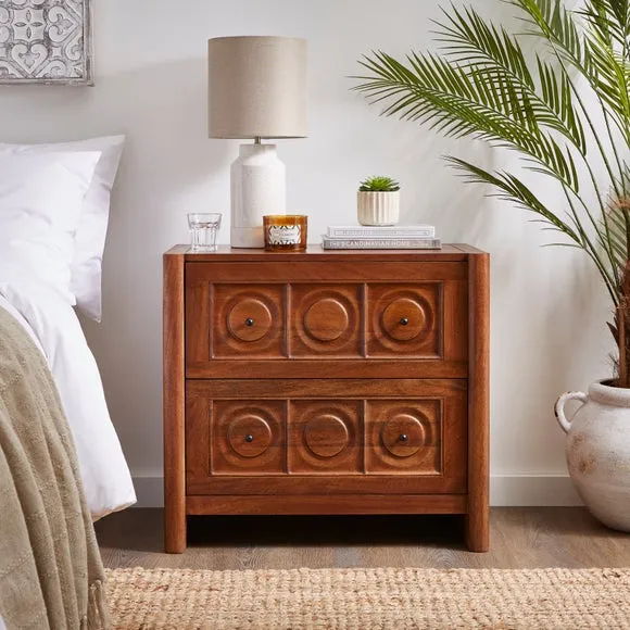 2 Drawer Wide Bedside Table - Dark Mango, Wood image