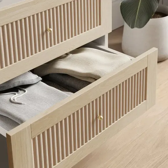 2 Drawer Wide Bedside Table - Light Oak