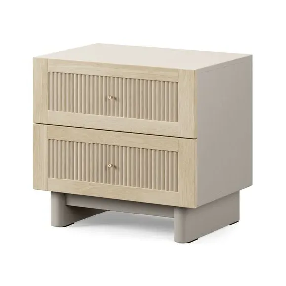 2 Drawer Wide Bedside Table - Light Oak