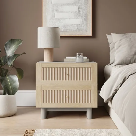 2 Drawer Wide Bedside Table - Light Oak image