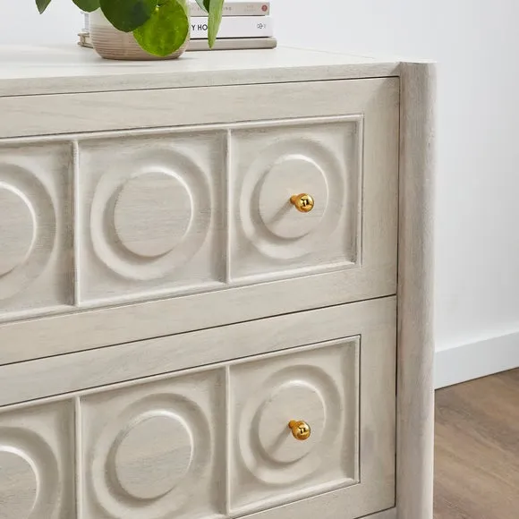 2 Drawer Wide Bedside Table - Whitewashed, Wood