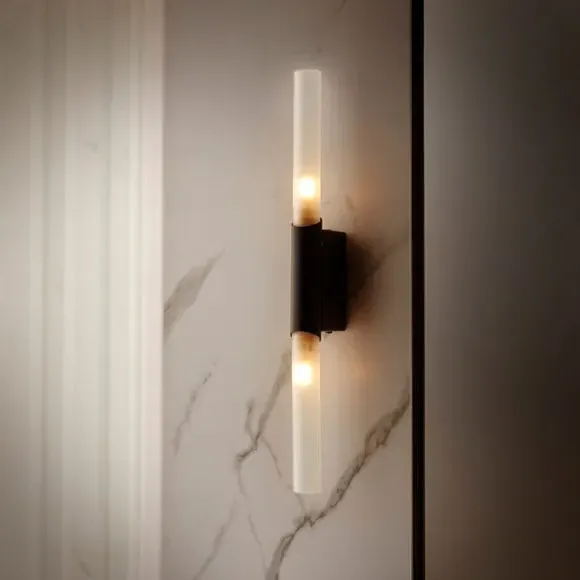 2 Light Bathroom Wall Light - Black, Metal