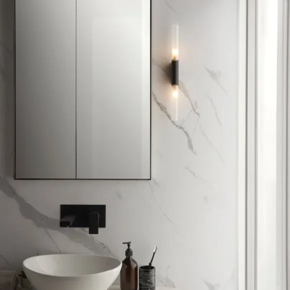 2 Light Bathroom Wall Light - Black, Metal