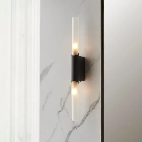 2 Light Bathroom Wall Light - Black, Metal image