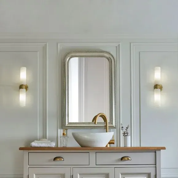 2 Light Bathroom Wall Light - Gold, Glass