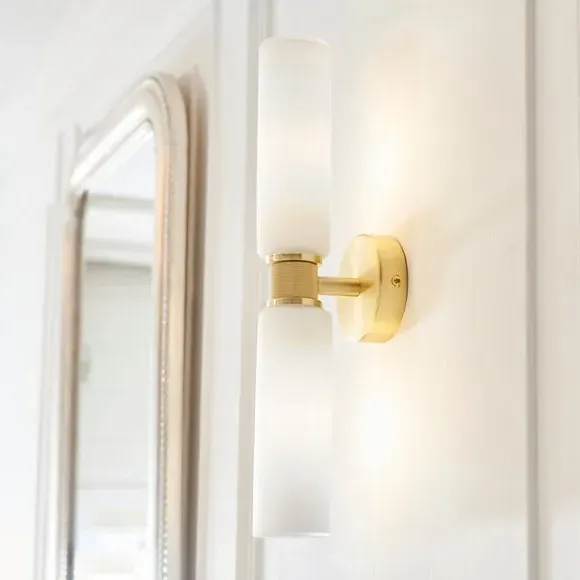 2 Light Bathroom Wall Light - Gold, Glass image