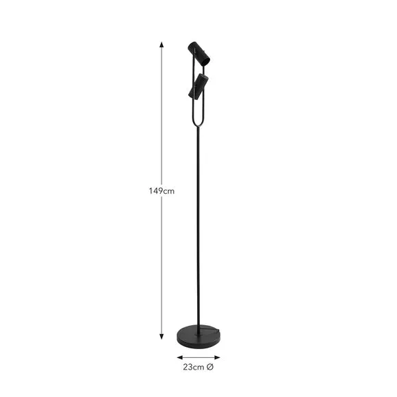 2-Light Floor Lamp Adjustable - Black, Iron