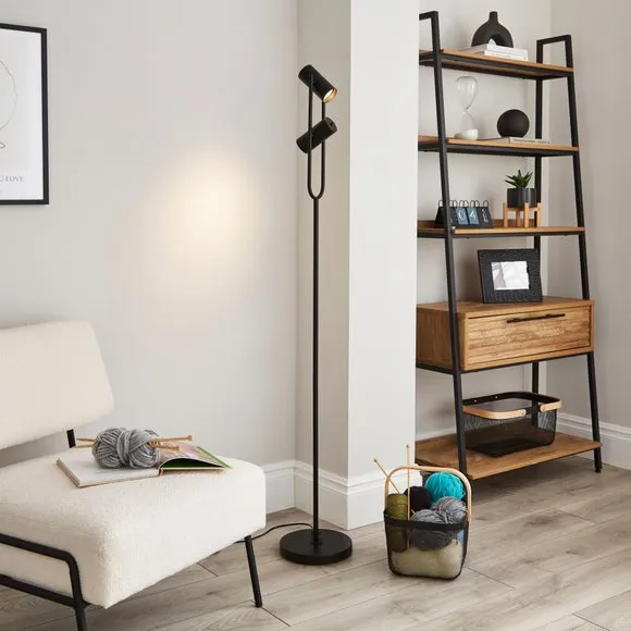 2-Light Floor Lamp Adjustable - Black, Iron image
