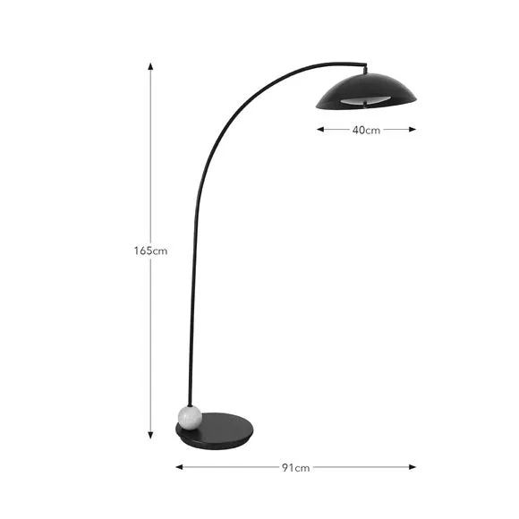 2 Light Floor Lamp with Arch Design - Black, Metal
