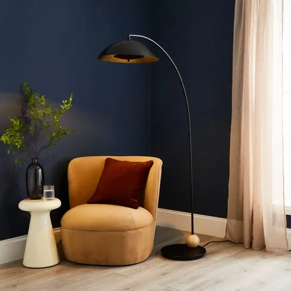 2 Light Floor Lamp with Arch Design - Black, Metal image