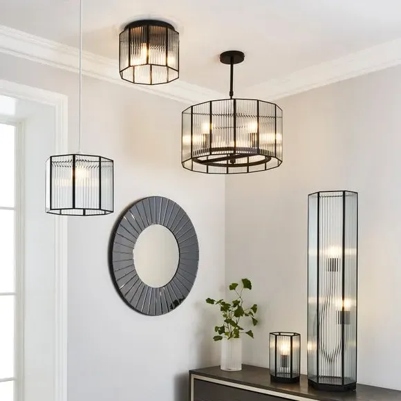 2-Light Floor Lamp with Foot Switch - Black