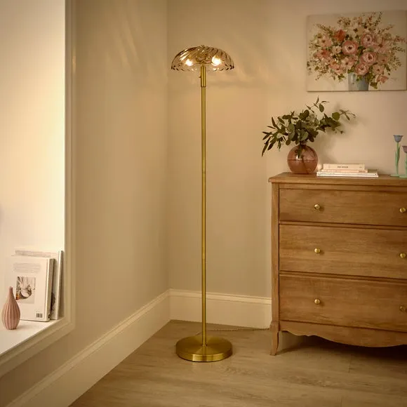 2-Light Floor Lamp with Glass Shade - Gold