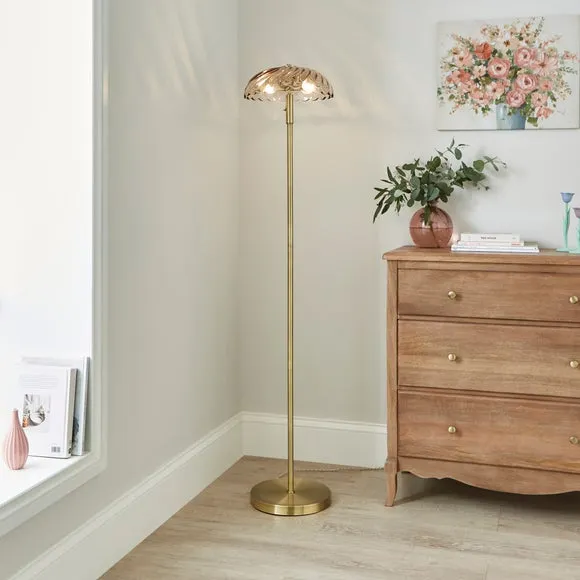 2-Light Floor Lamp with Glass Shade - Gold image
