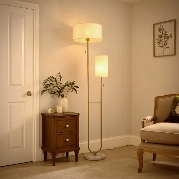 2-Light Floor Lamp with Pull Cords - Gold, Metal