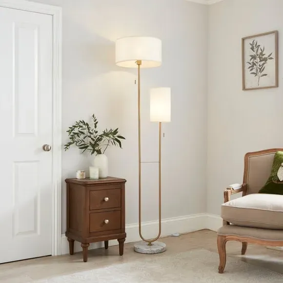 2-Light Floor Lamp with Pull Cords - Gold, Metal image