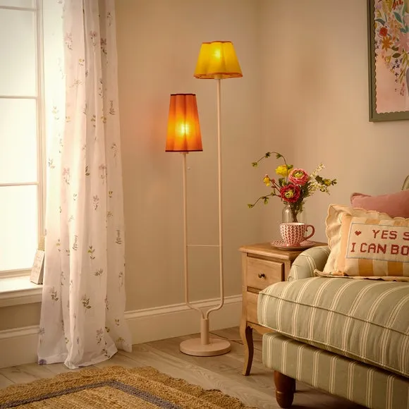 2 Light Floor Lamp with Pull Cords - Pink, Metal