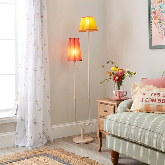 2 Light Floor Lamp with Pull Cords - Pink, Metal image