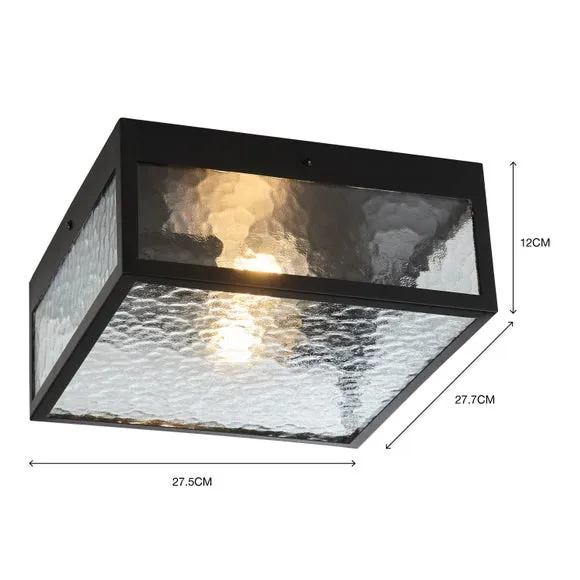 2-Light Flush Ceiling Light - Black, Glass