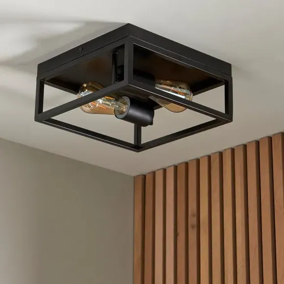 2-Light Flush Ceiling Light - Black, Metal