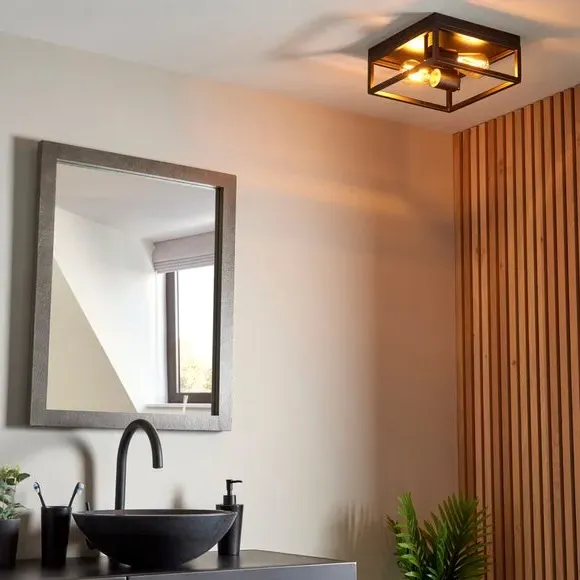2-Light Flush Ceiling Light - Black, Metal