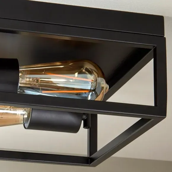 2-Light Flush Ceiling Light - Black, Metal