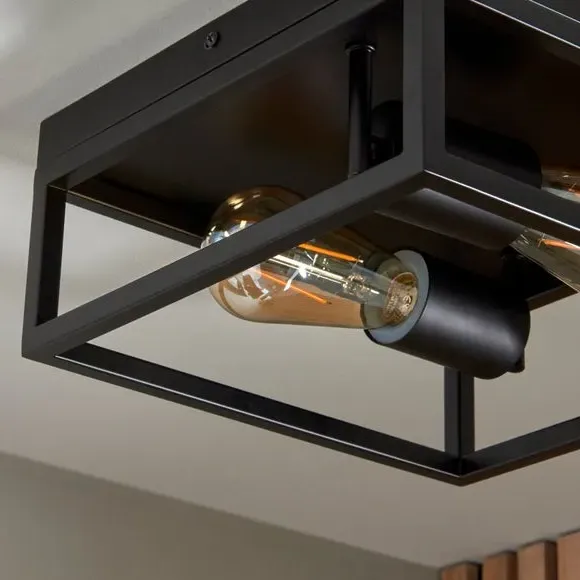 2-Light Flush Ceiling Light - Black, Metal