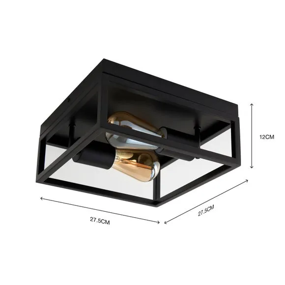 2-Light Flush Ceiling Light - Black, Metal