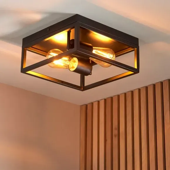 2-Light Flush Ceiling Light - Black, Metal image