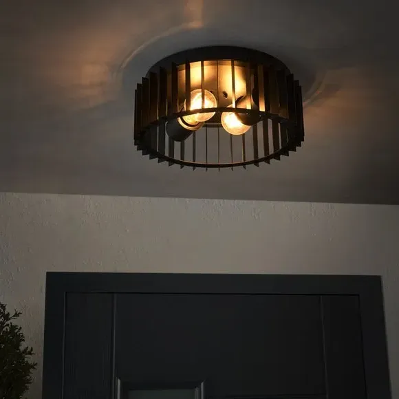 2 Light Flush Ceiling Light - Black, Steel