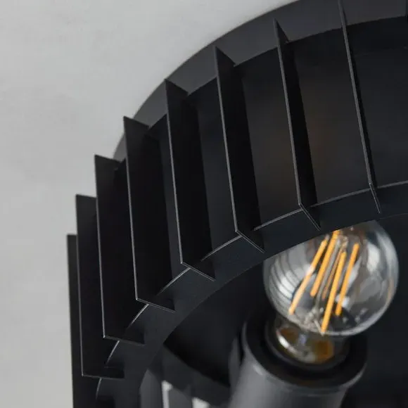 2 Light Flush Ceiling Light - Black, Steel