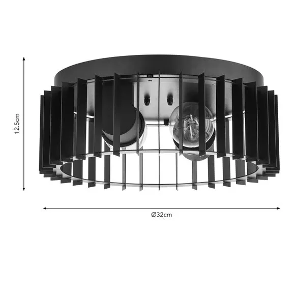 2 Light Flush Ceiling Light - Black, Steel