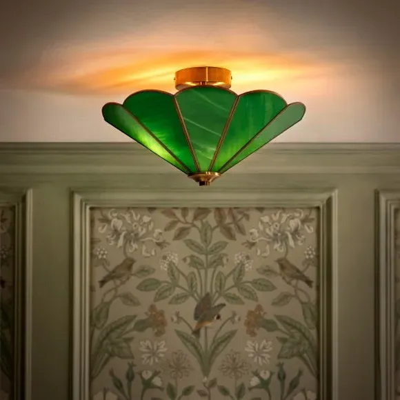 2-Light Flush Ceiling Light - Green, Glass