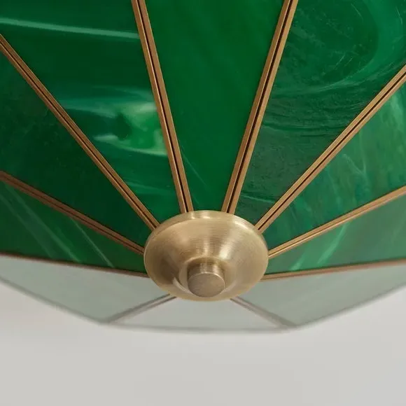 2-Light Flush Ceiling Light - Green, Glass