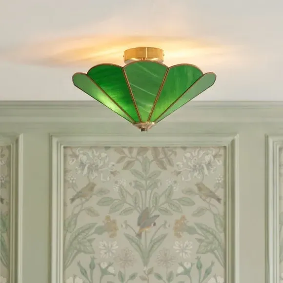 2-Light Flush Ceiling Light - Green, Glass image