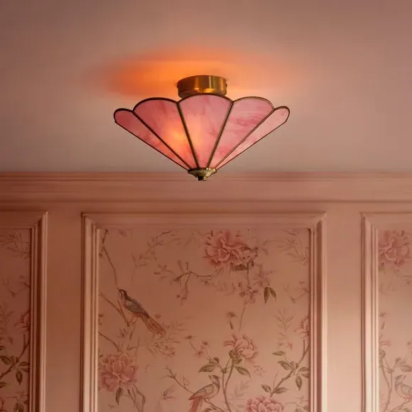 2-Light Flush Ceiling Light - Pink, Glass
