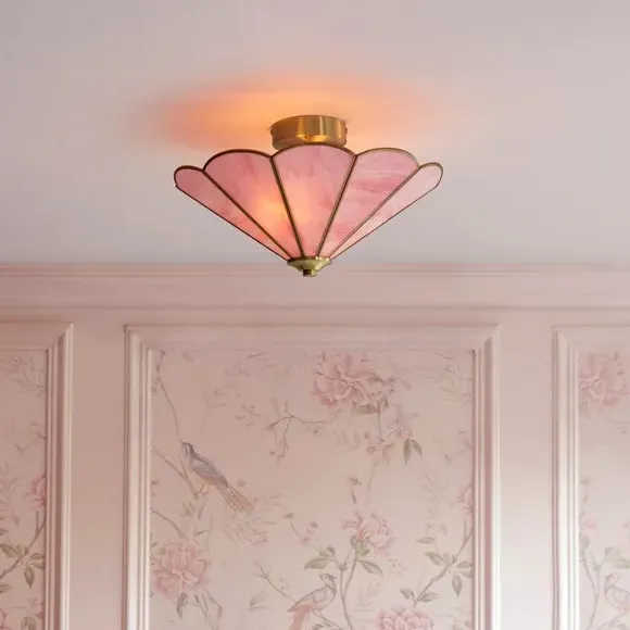 2-Light Flush Ceiling Light - Pink, Glass