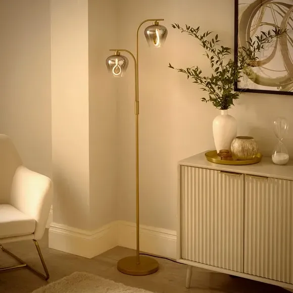 2-Light LED Floor Lamp with Ombre Glass - Gold
