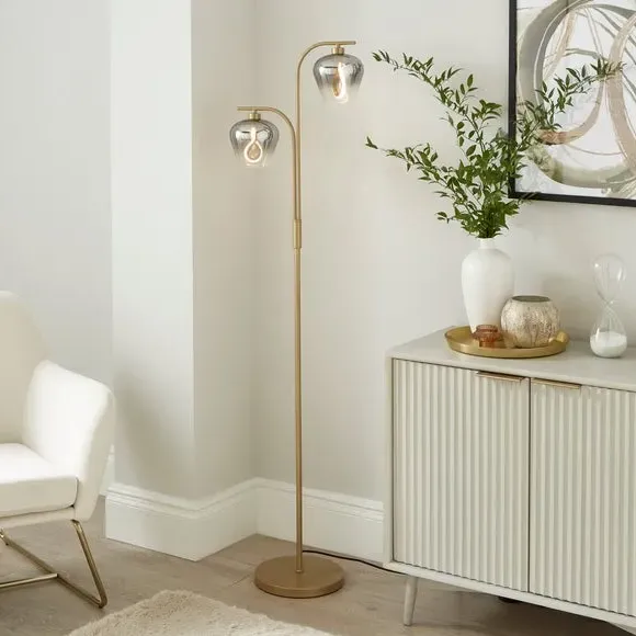 2-Light LED Floor Lamp with Ombre Glass - Gold image