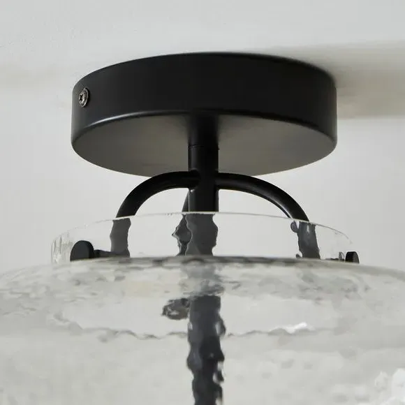 2-Light Semi Flush Ceiling Light - Black, Glass