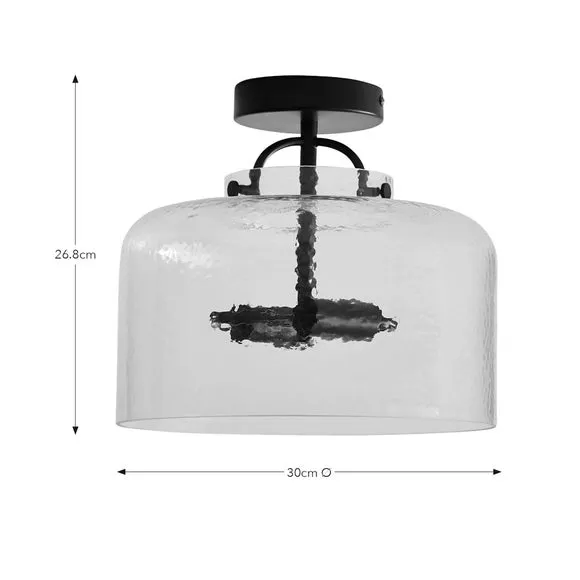 2-Light Semi Flush Ceiling Light - Black, Glass