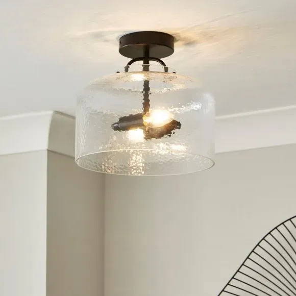 2-Light Semi Flush Ceiling Light - Black, Glass image