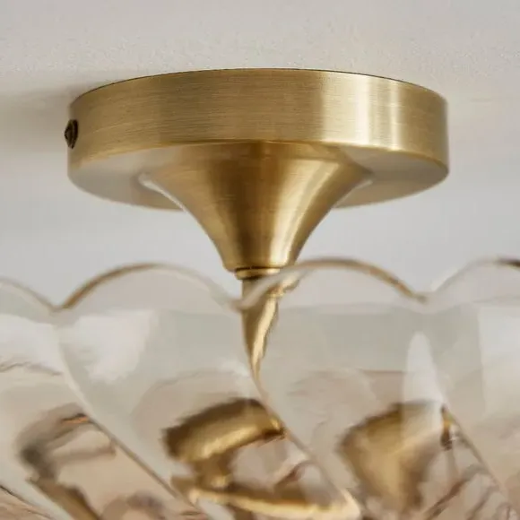 2-Light Semi Flush Ceiling Light - Gold, Glass