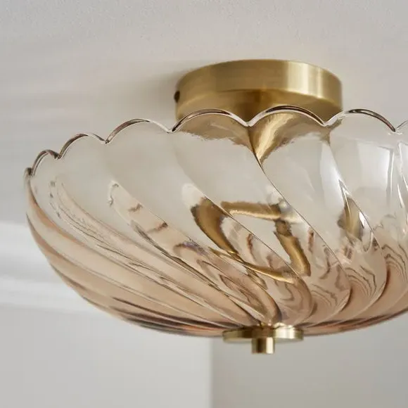 2-Light Semi Flush Ceiling Light - Gold, Glass